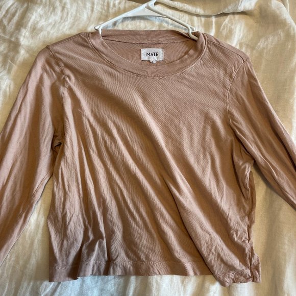 Mate The Label Organic Cotton Long Sleeve Crop Tee - ROSE / S - Picture 1 of 3